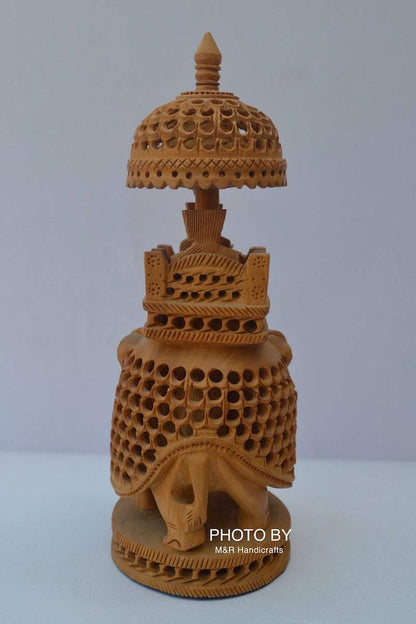 Wooden Carved Under Cut Round Ambabari Elephant Statue - Arts99 - Online Art Gallery