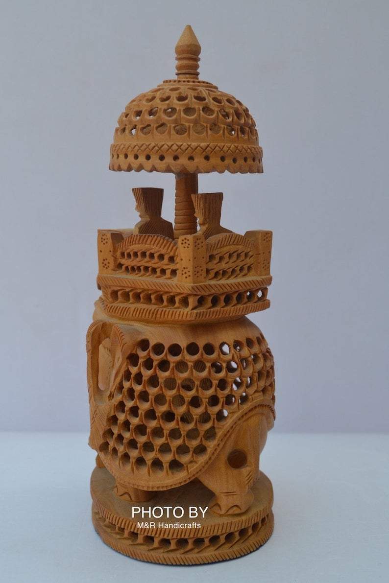 Wooden Carved Under Cut Round Ambabari Elephant Statue - Arts99 - Online Art Gallery