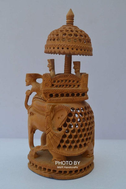 Wooden Carved Under Cut Round Ambabari Elephant Statue - Arts99 - Online Art Gallery