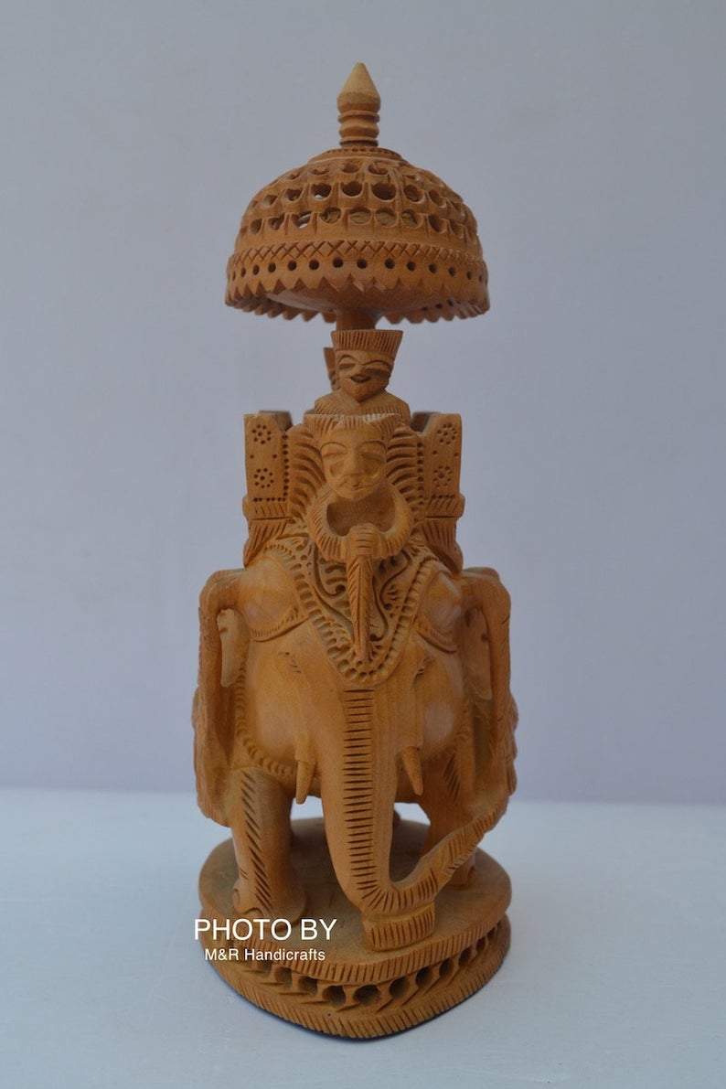 Wooden Carved Under Cut Round Ambabari Elephant Statue - Arts99 - Online Art Gallery