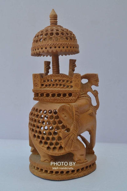 Wooden Carved Under Cut Round Ambabari Elephant Statue - Arts99 - Online Art Gallery