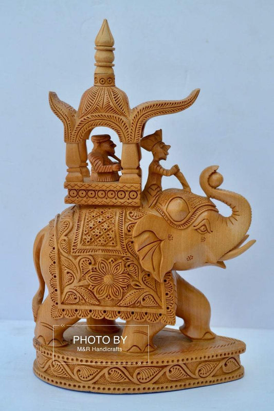 Wooden Hand Carved Ambabari Elephant Statue - Arts99 - Online Art Gallery