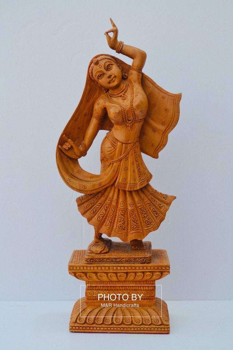 Wooden Beautifully Hand Carved Dancing Lady Statue - Arts99 - Online Art Gallery