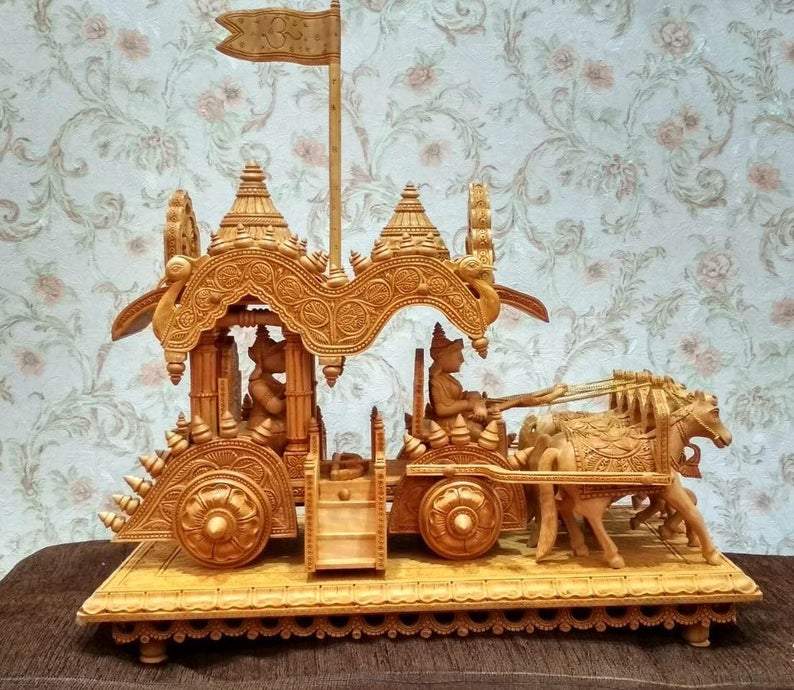 Wooden Fine Hand Carved Chariot or Arjuna Raath - Arts99 - Online Art Gallery