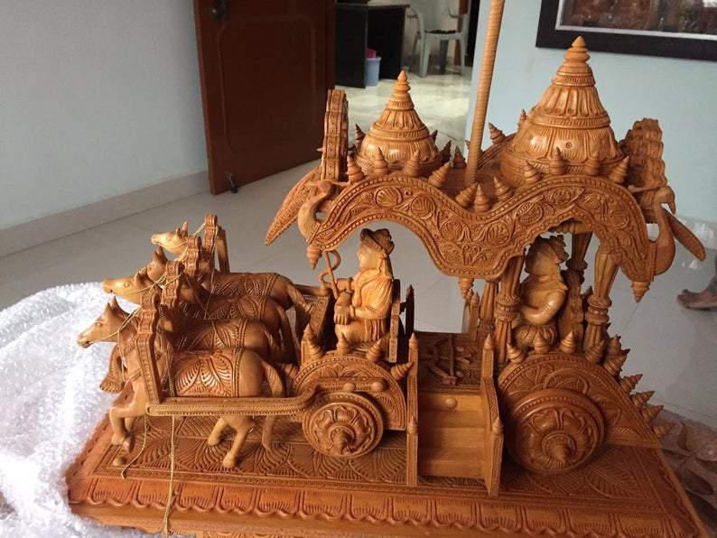 Wooden Fine Hand Carved Chariot or Arjuna Raath - Arts99 - Online Art Gallery