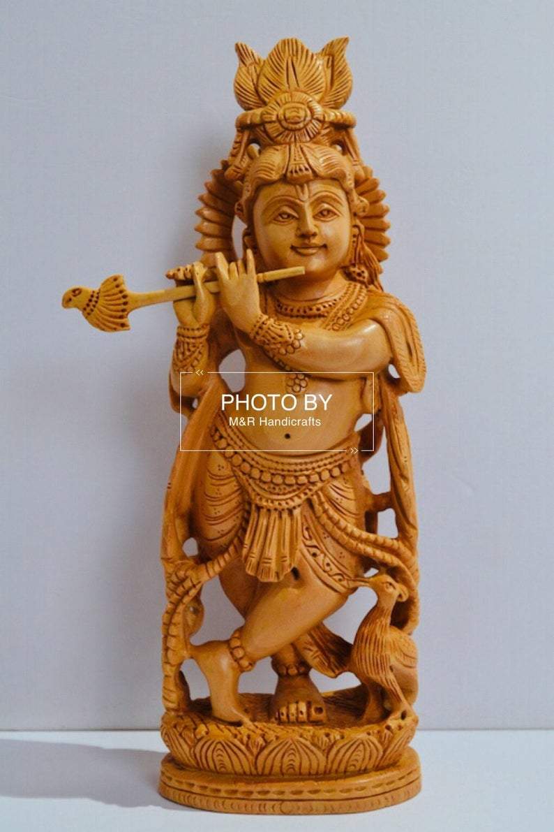 Wooden Hand Carved Baal Krishna Standing - Arts99 - Online Art Gallery