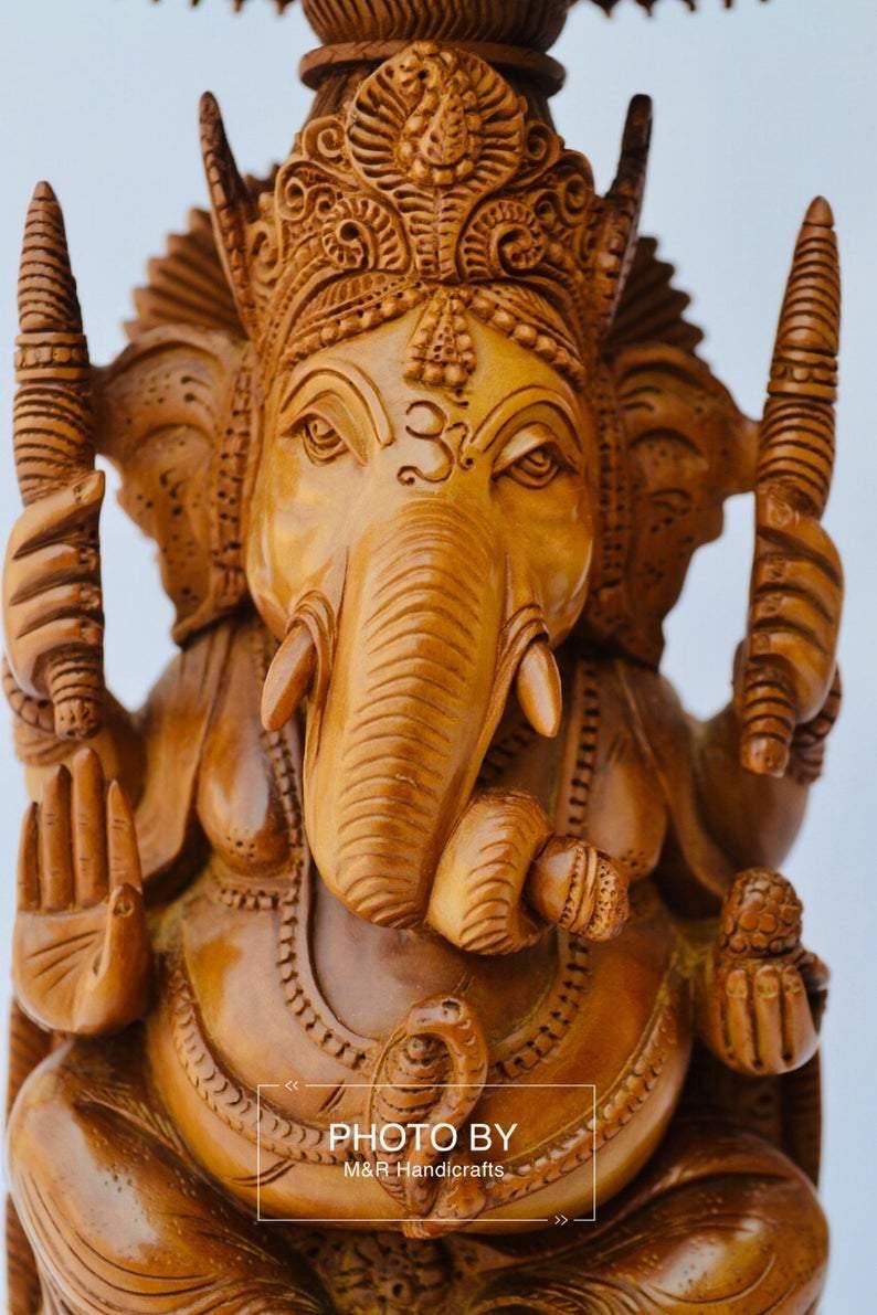 Sandalwood Beautifully Hand Carved Ganesha Chatri or umbrella - Arts99 - Online Art Gallery