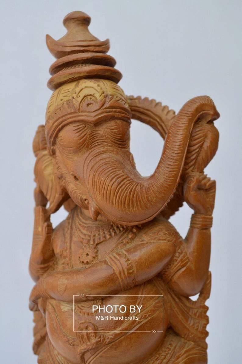 Vintage Sandalwood Carved Rare Lord Ganesha Dancing Statue - Arts99 - Online Art Gallery