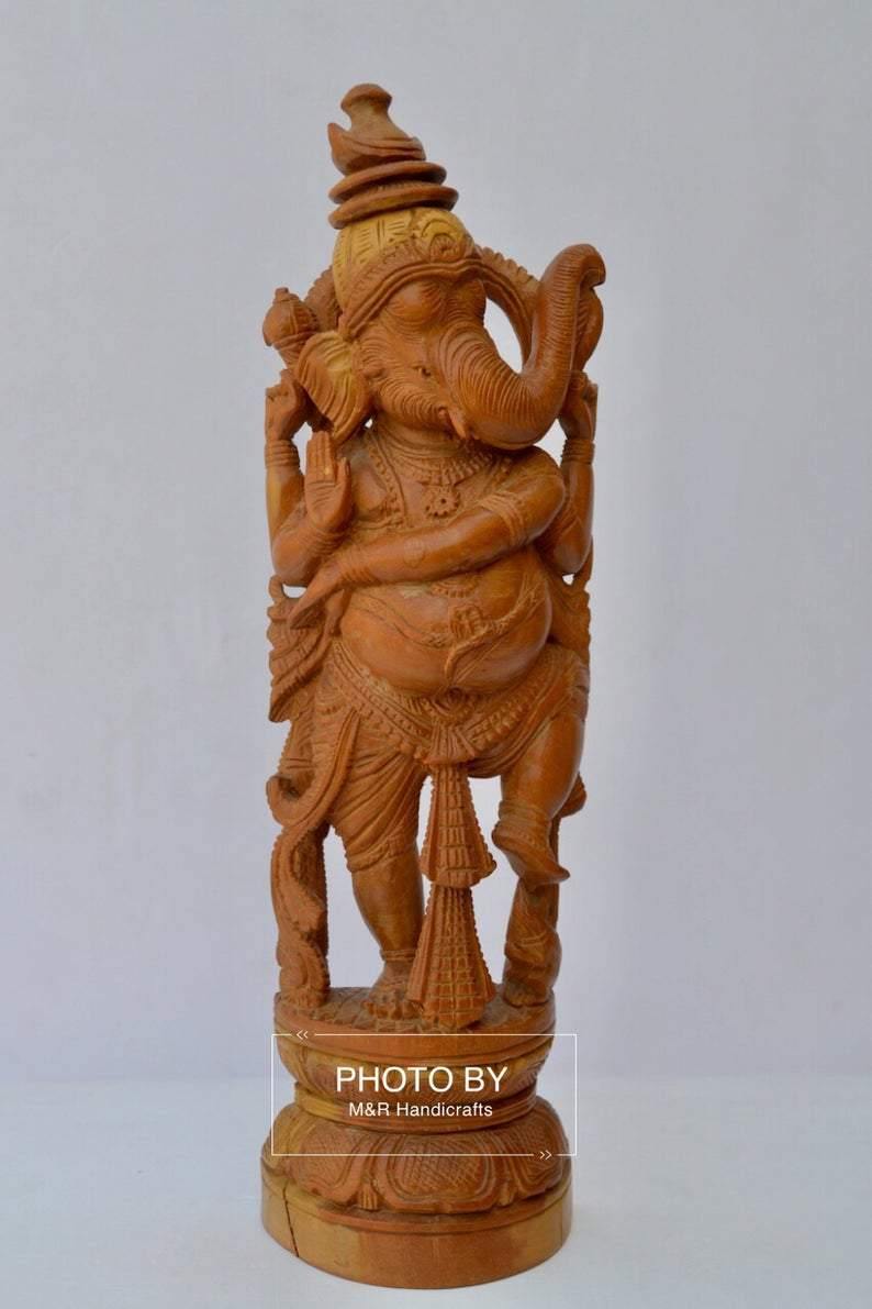 Vintage Sandalwood Carved Rare Lord Ganesha Dancing Statue - Arts99 - Online Art Gallery