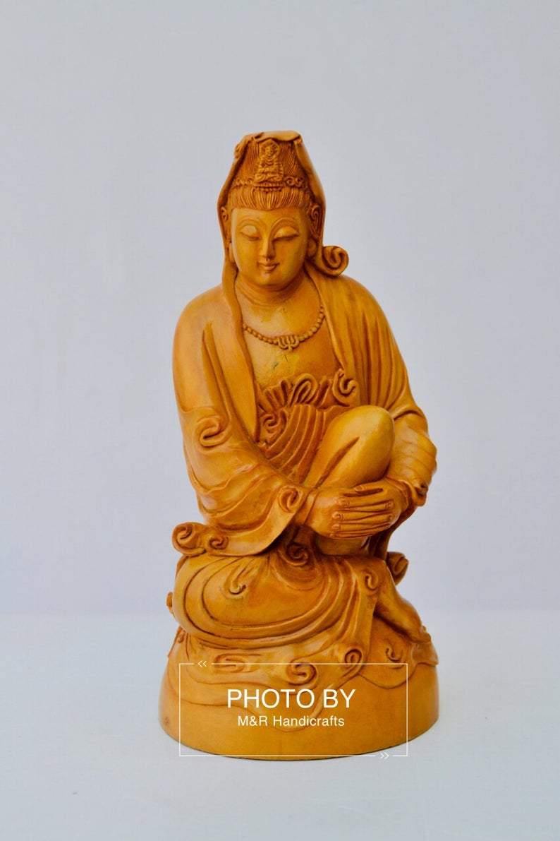 Sandalwood Hand Carved Sitting Lady Buddha Statue - Arts99 - Online Art Gallery