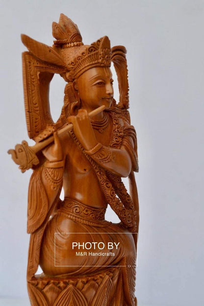 Sandalwood Very Fine Carved Sitting Lord Krishna Statue - Arts99 - Online Art Gallery