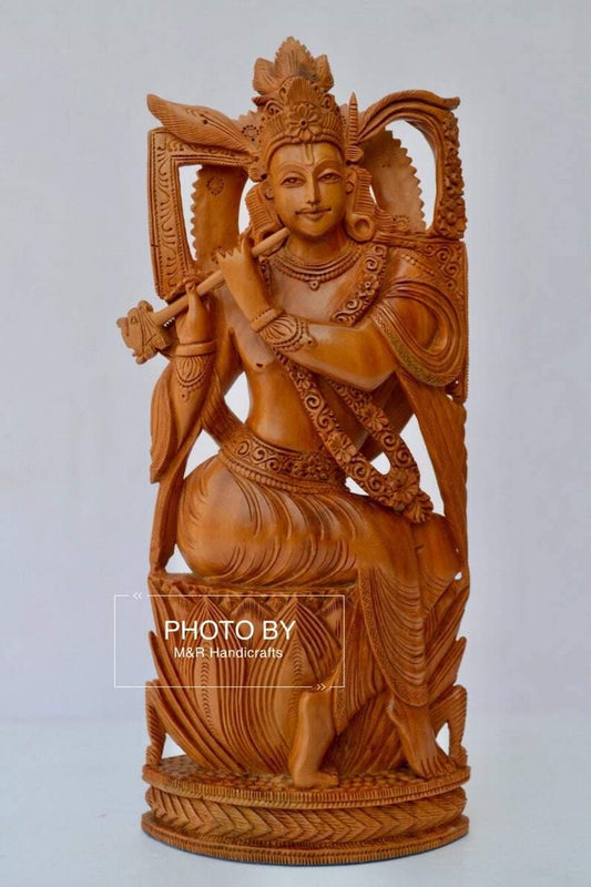 Sandalwood Very Fine Carved Sitting Lord Krishna Statue - Arts99 - Online Art Gallery