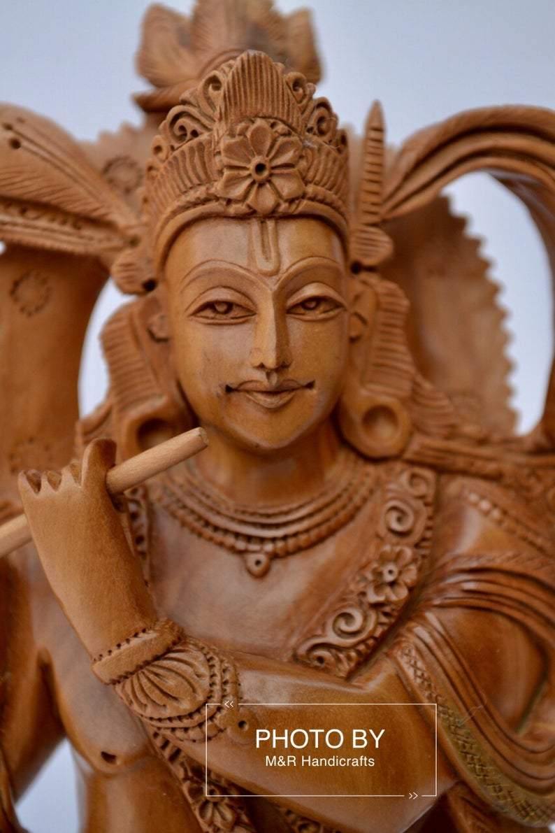 Sandalwood Very Fine Carved Sitting Lord Krishna Statue - Arts99 - Online Art Gallery