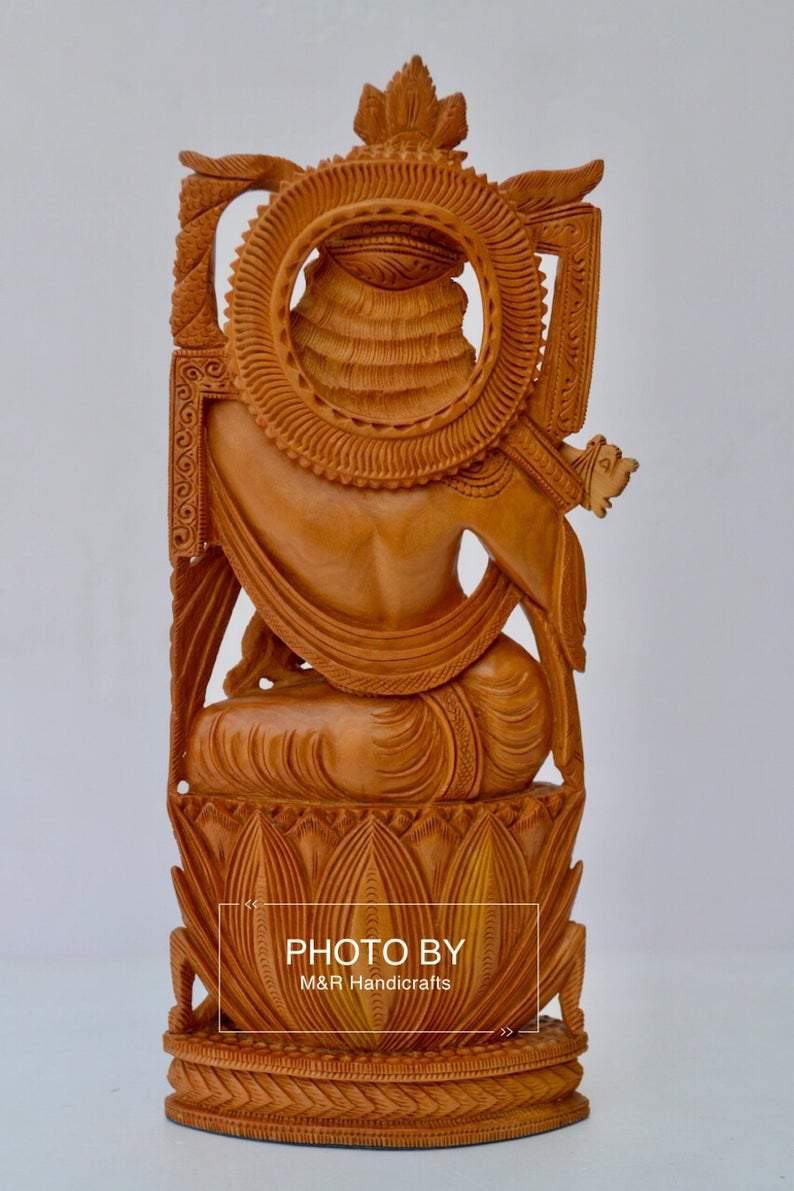 Sandalwood Very Fine Carved Sitting Lord Krishna Statue - Arts99 - Online Art Gallery