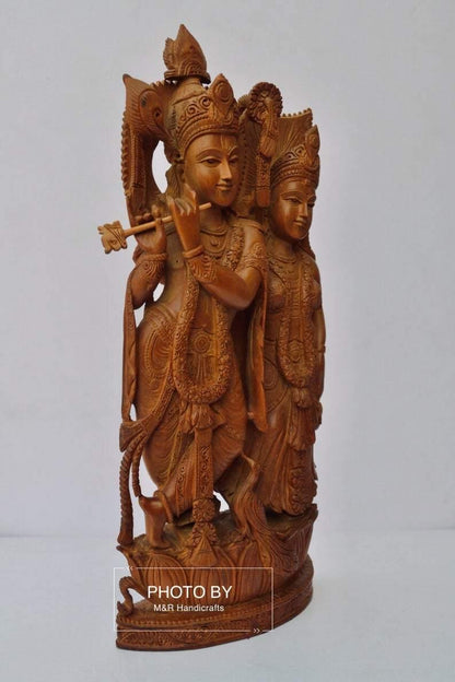 Vintage Sandalwood Beautifully Carved Radha Krishna Statue - Arts99 - Online Art Gallery