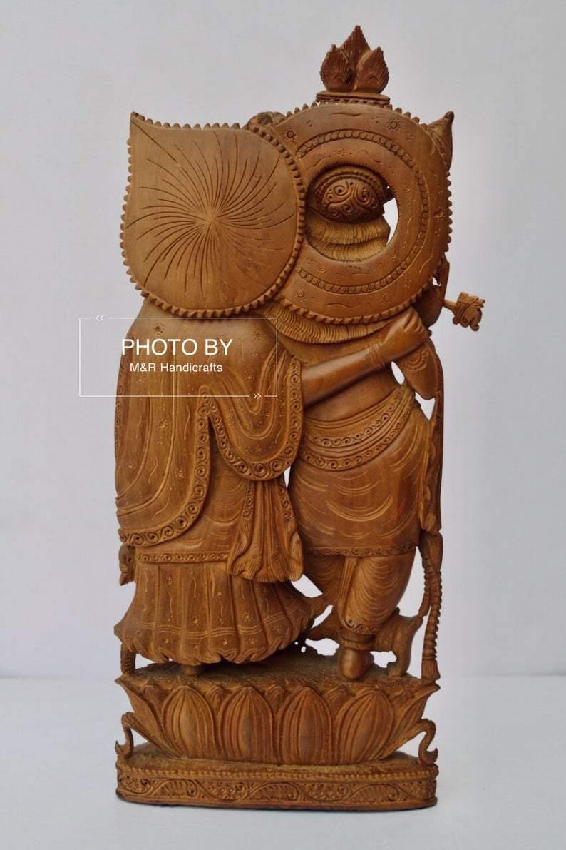 Vintage Sandalwood Beautifully Carved Radha Krishna Statue - Arts99 - Online Art Gallery