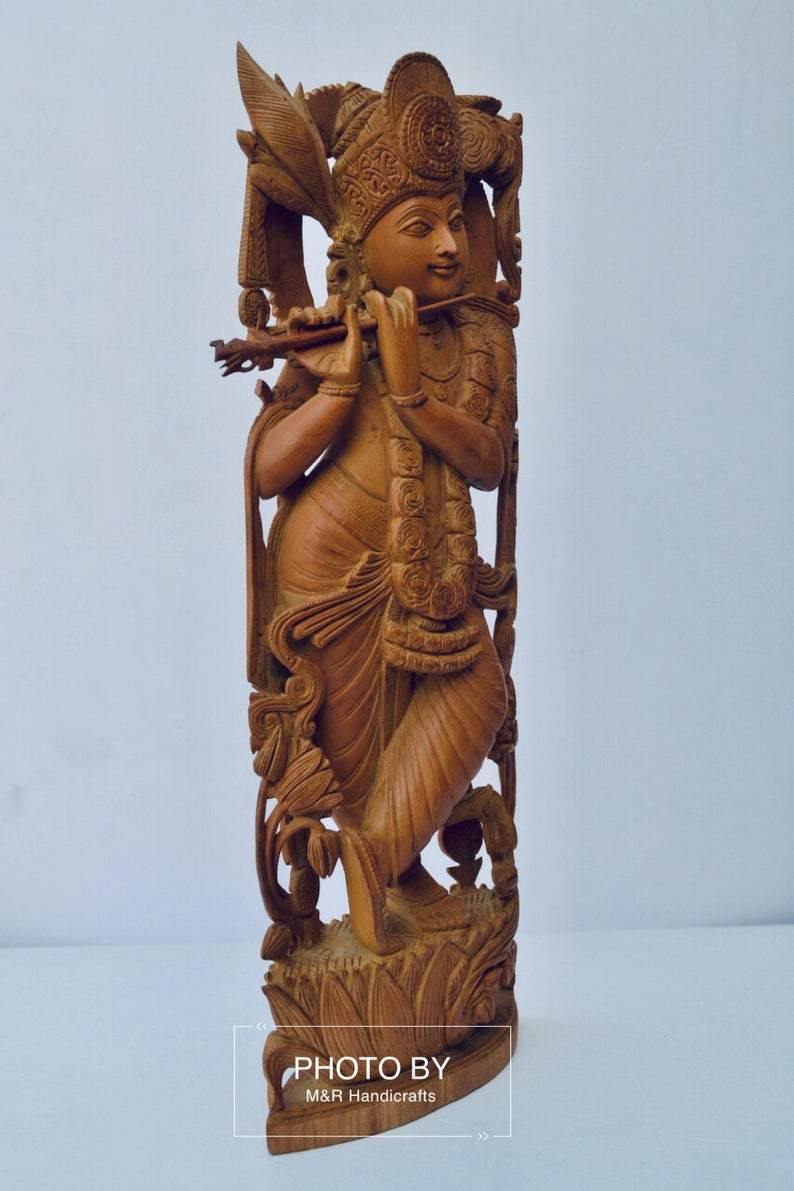 Vintage Sandalwood Carved Lord Krishna statue - Arts99 - Online Art Gallery
