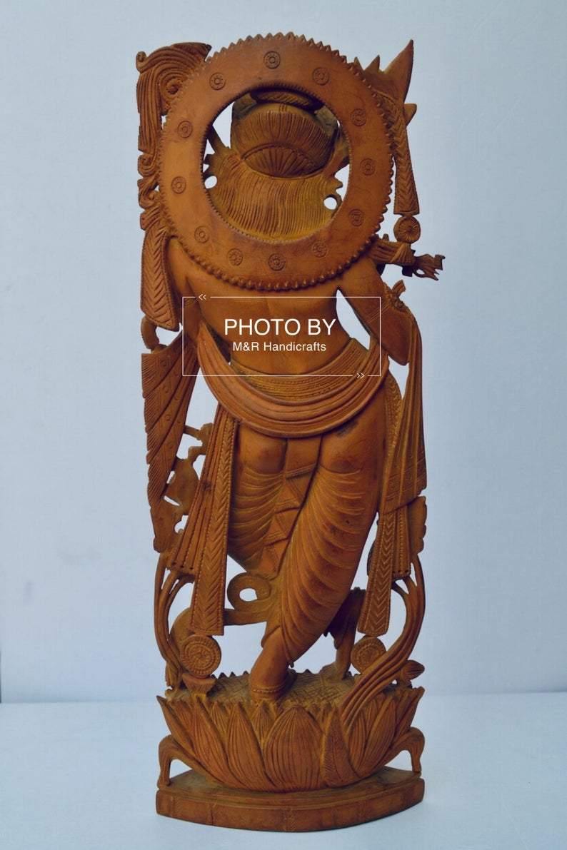 Vintage Sandalwood Carved Lord Krishna statue - Arts99 - Online Art Gallery