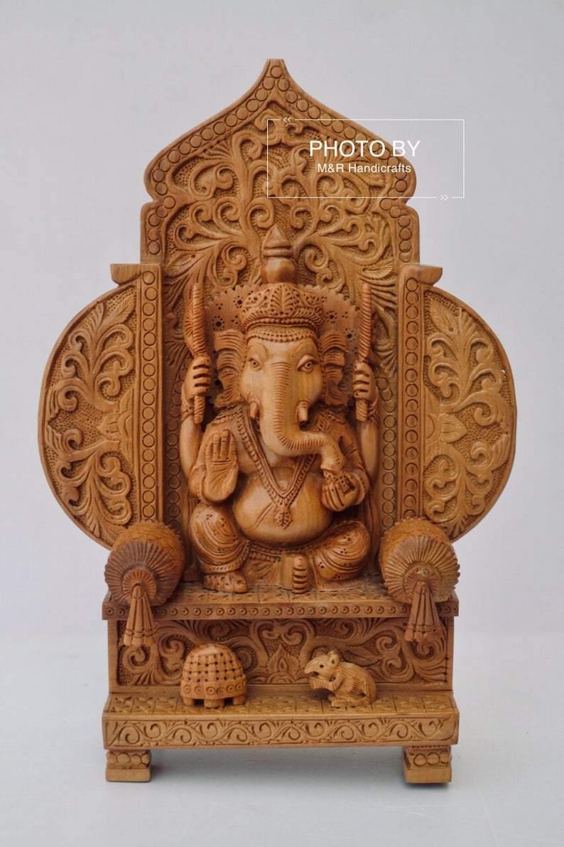 Sandalwood Beautifully Carved Lord Ganesha Mehrab Statue - Arts99 - Online Art Gallery
