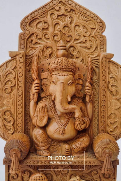 Sandalwood Beautifully Carved Lord Ganesha Mehrab Statue - Arts99 - Online Art Gallery