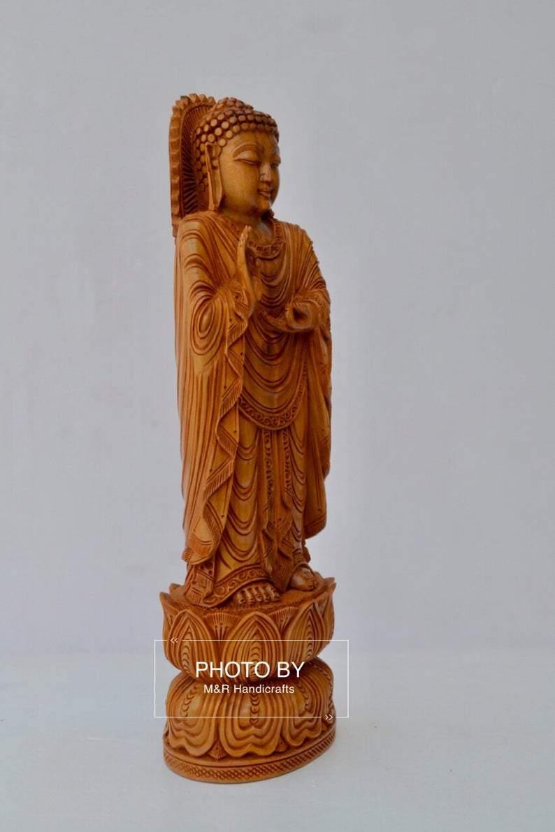 Sandalwood Round Carving Buddha Statue - Arts99 - Online Art Gallery