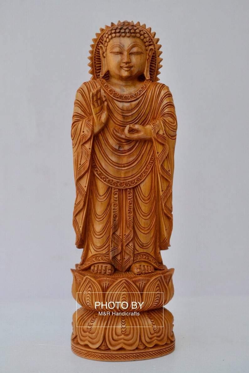 Sandalwood Round Carving Buddha Statue - Arts99 - Online Art Gallery