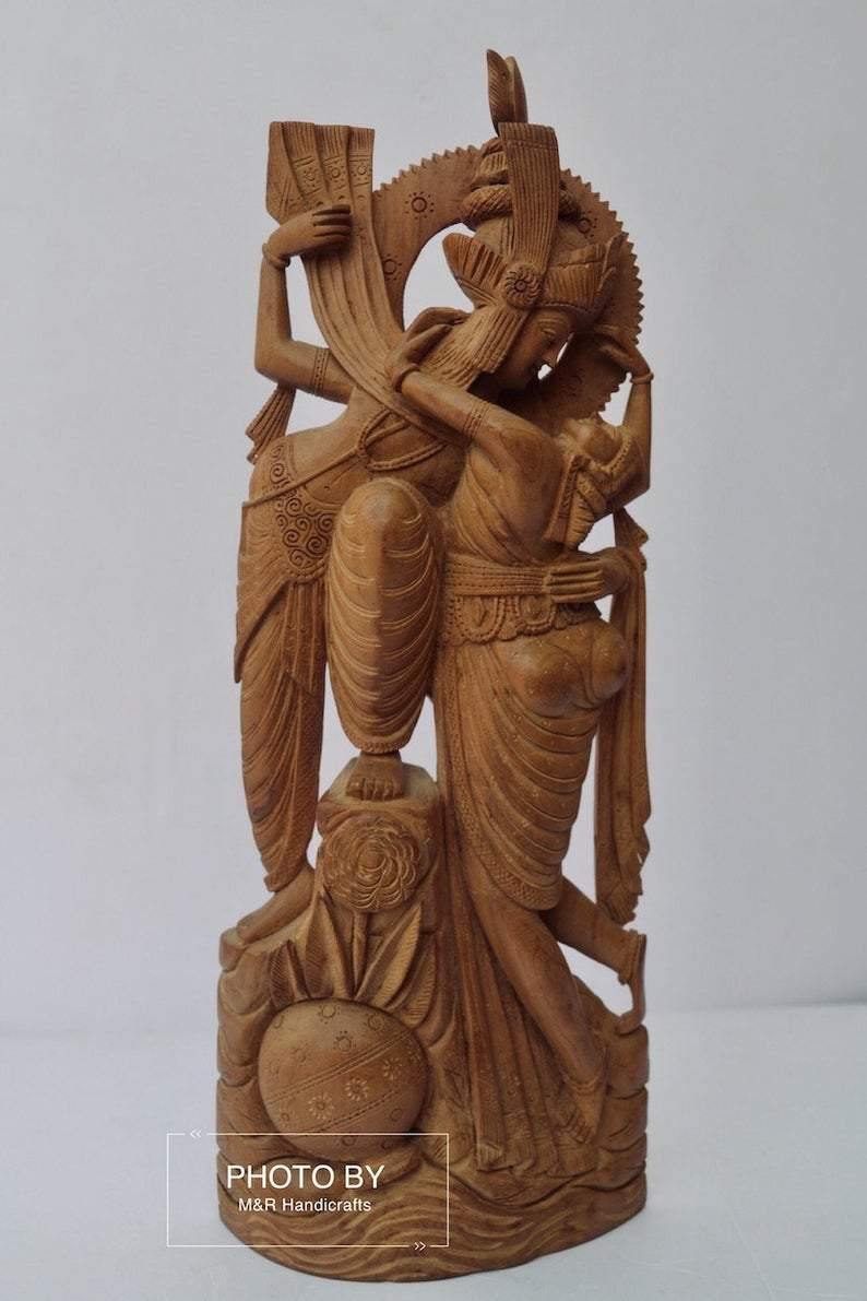 Collective Sandalwood Rare Radha Krishna Love Scene Statue - Arts99 - Online Art Gallery
