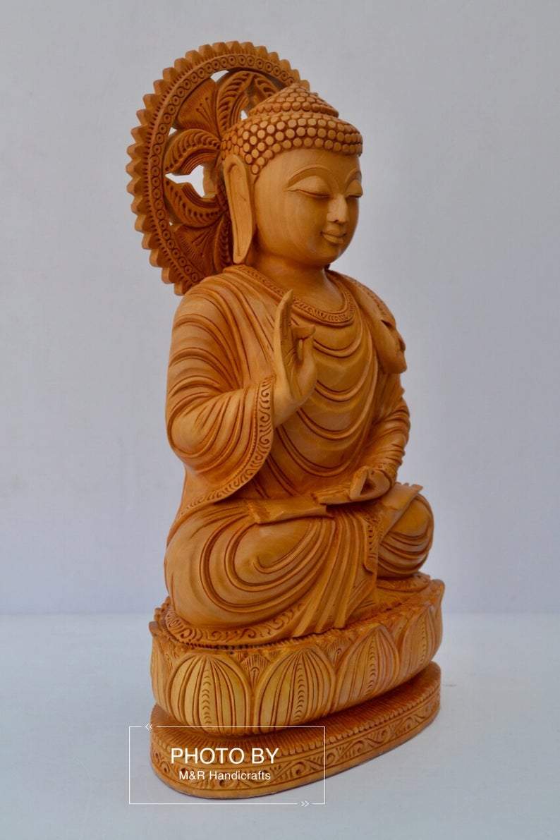 Wooden fine Hand Carved Buddha Sitting Statue - Arts99 - Online Art Gallery