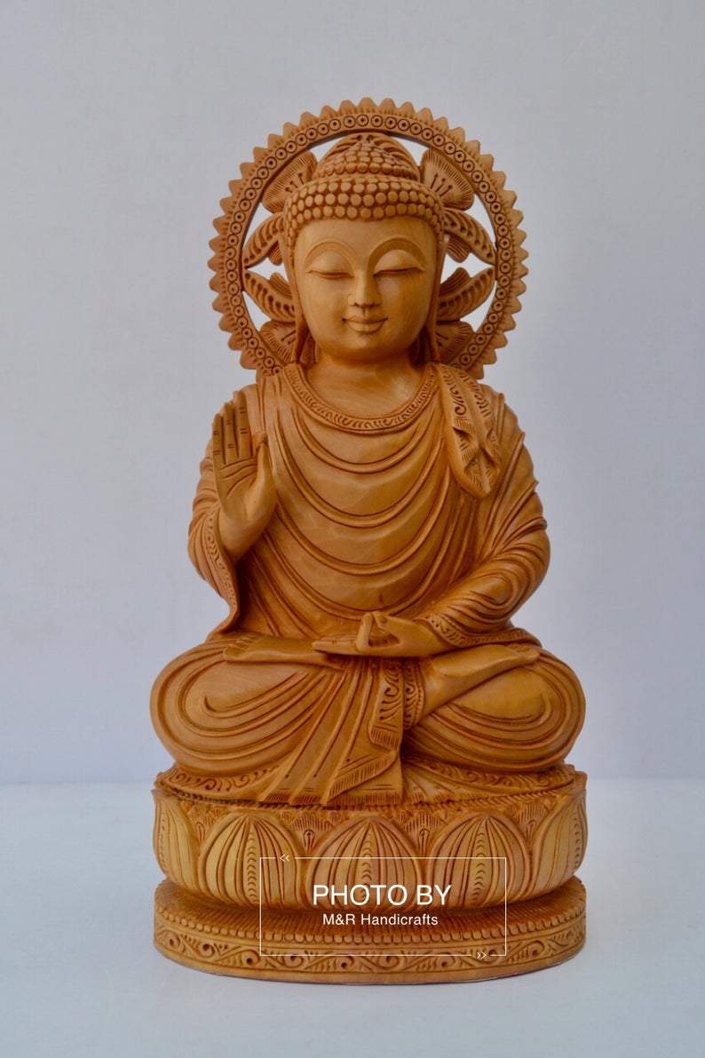 Wooden fine Hand Carved Buddha Sitting Statue - Arts99 - Online Art Gallery