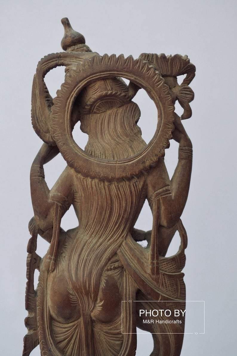 Vintage Sandalwood Carved Rare Goddess Saraswati Statue - Arts99 - Online Art Gallery