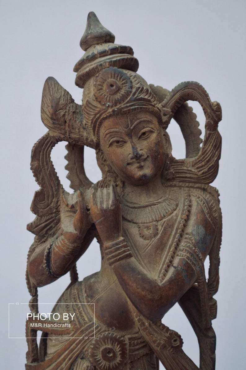Vintage Sandalwood Carved Rare Lord Krishna Statue - Arts99 - Online Art Gallery