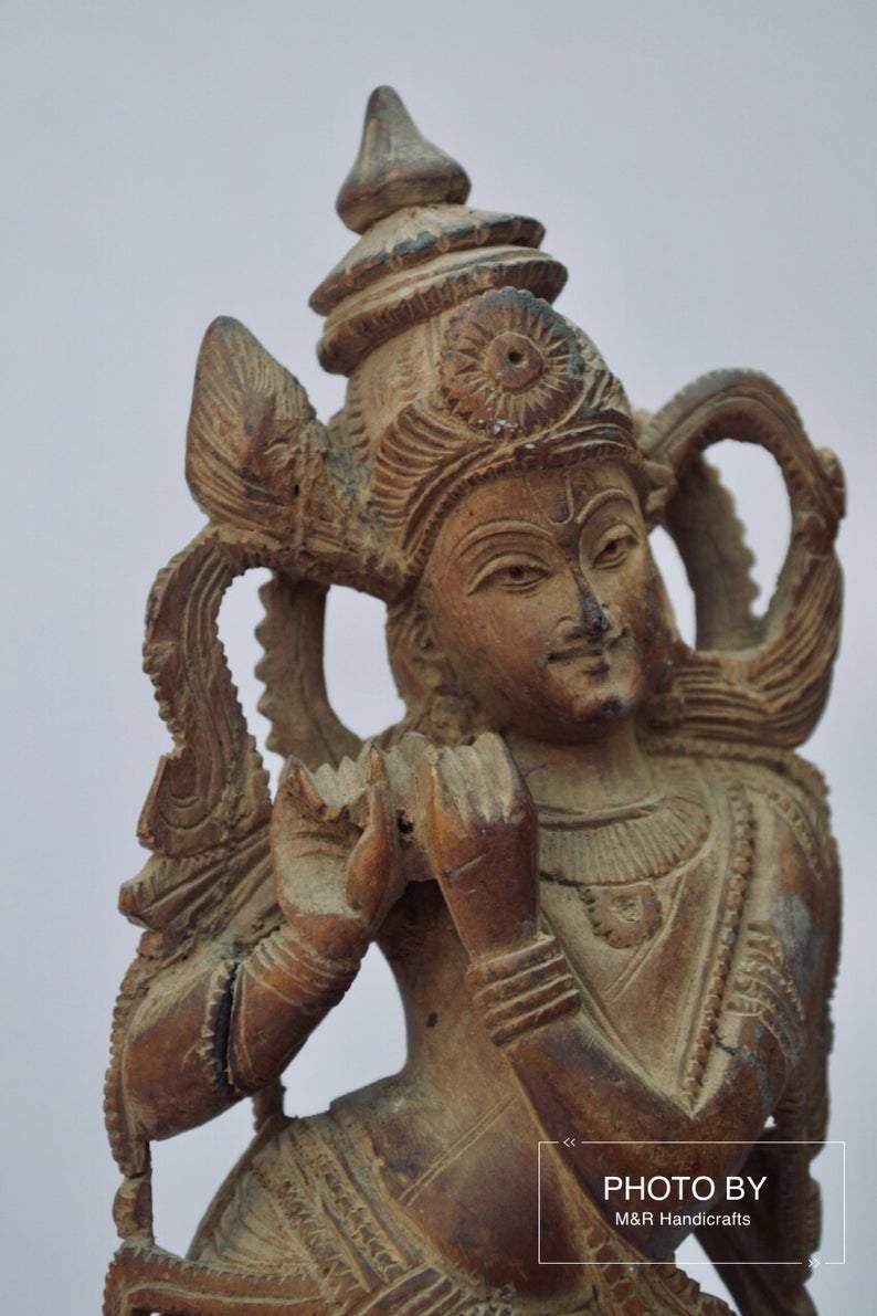 Vintage Sandalwood Carved Rare Lord Krishna Statue - Arts99 - Online Art Gallery