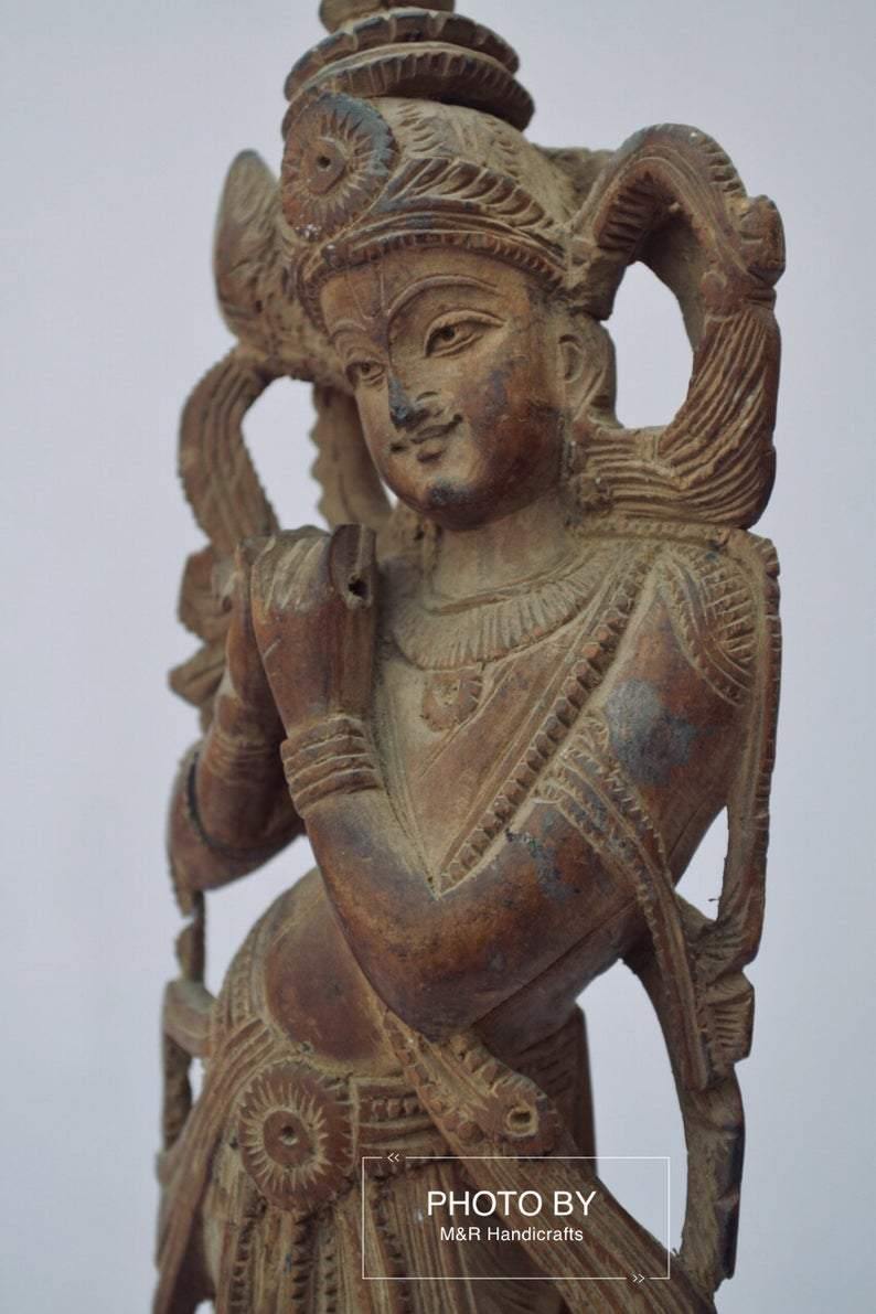 Vintage Sandalwood Carved Rare Lord Krishna Statue - Arts99 - Online Art Gallery