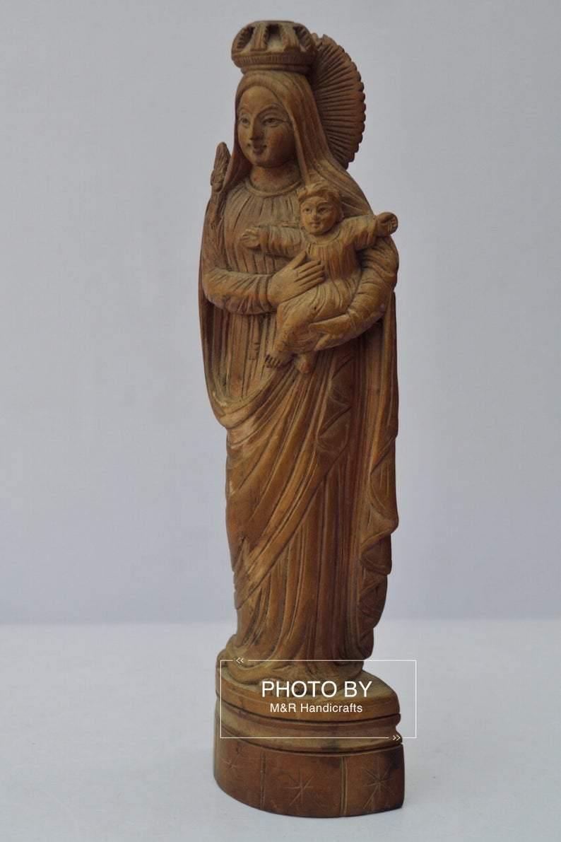 Antique Sandalwood Carved Mother Mary with Infant Jesus statue - Arts99 - Online Art Gallery