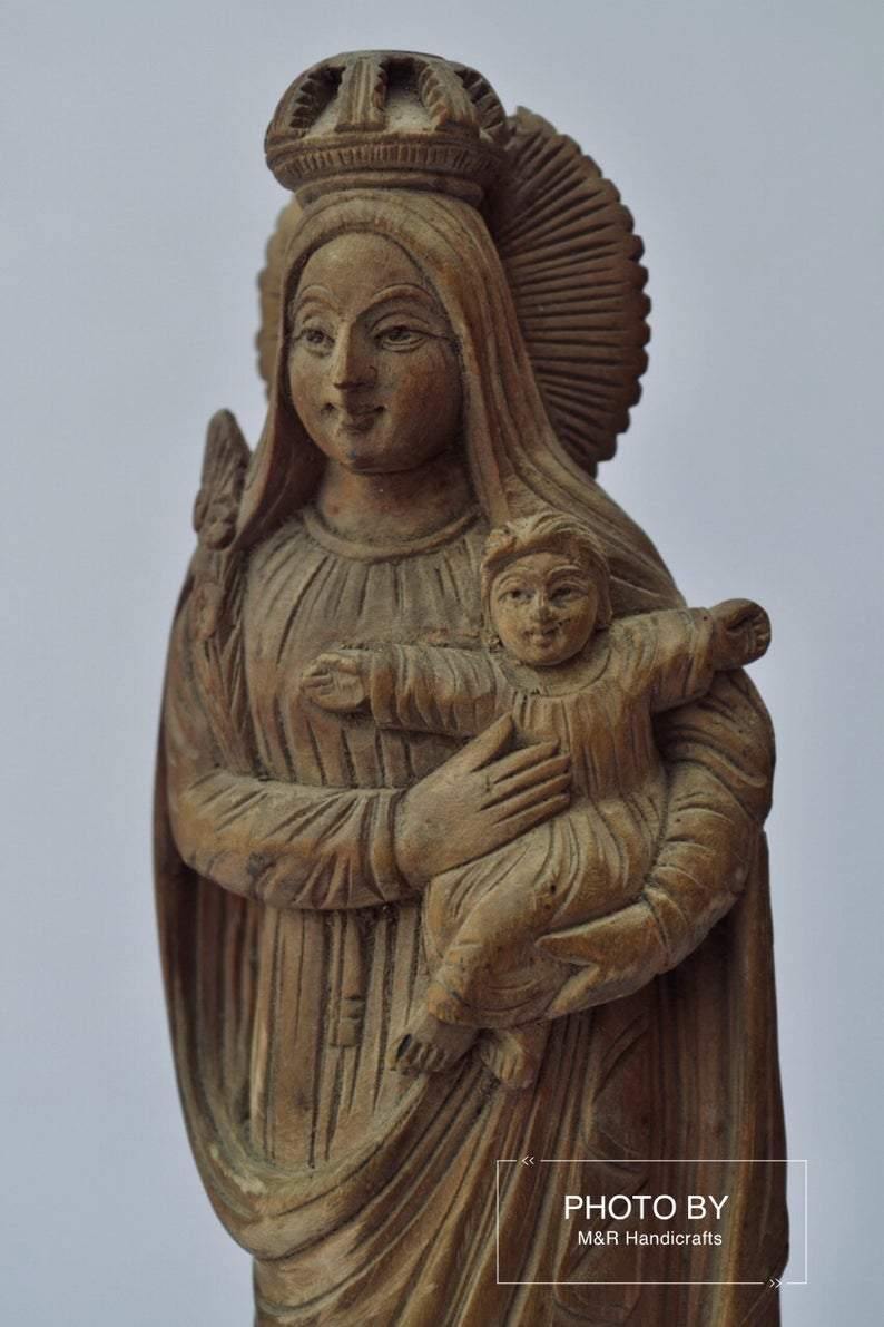 Antique Sandalwood Carved Mother Mary with Infant Jesus statue - Arts99 - Online Art Gallery