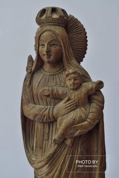 Antique Sandalwood Carved Mother Mary with Infant Jesus statue - Arts99 - Online Art Gallery
