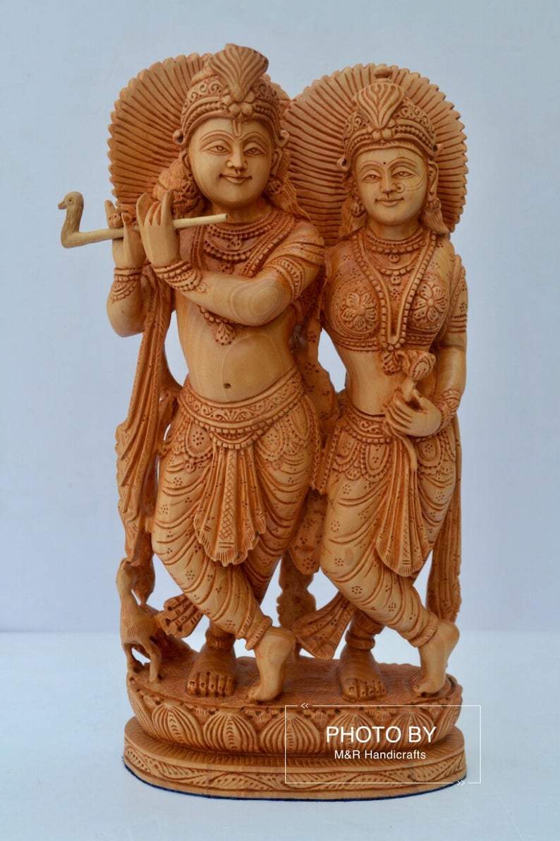Wooden beautifully hand carved radha krishna statue - Arts99 - Online Art Gallery