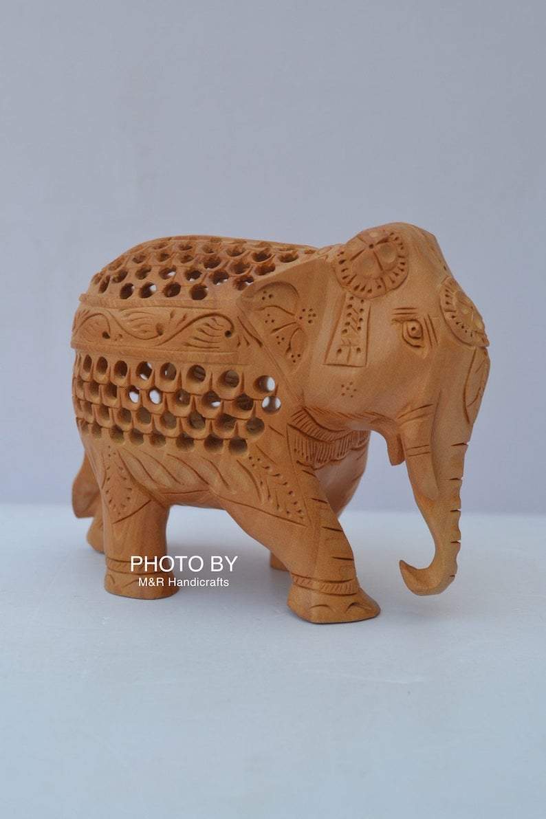 Wooden Fine Hand Carved Jewellery Elephant Under Cut Statue - Arts99 - Online Art Gallery