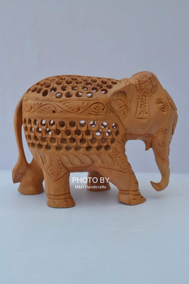 Wooden Fine Hand Carved Jewellery Elephant Under Cut Statue - Arts99 - Online Art Gallery
