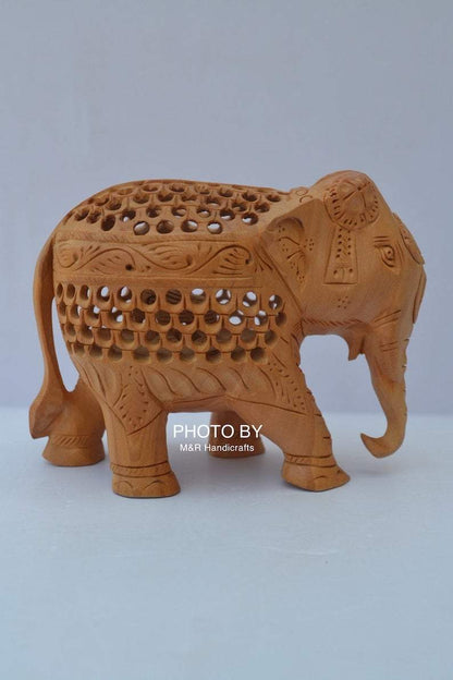 Wooden Fine Hand Carved Jewellery Elephant Under Cut Statue - Arts99 - Online Art Gallery