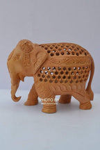 Wooden Fine Hand Carved Jewellery Elephant Under Cut Statue - Arts99 - Online Art Gallery