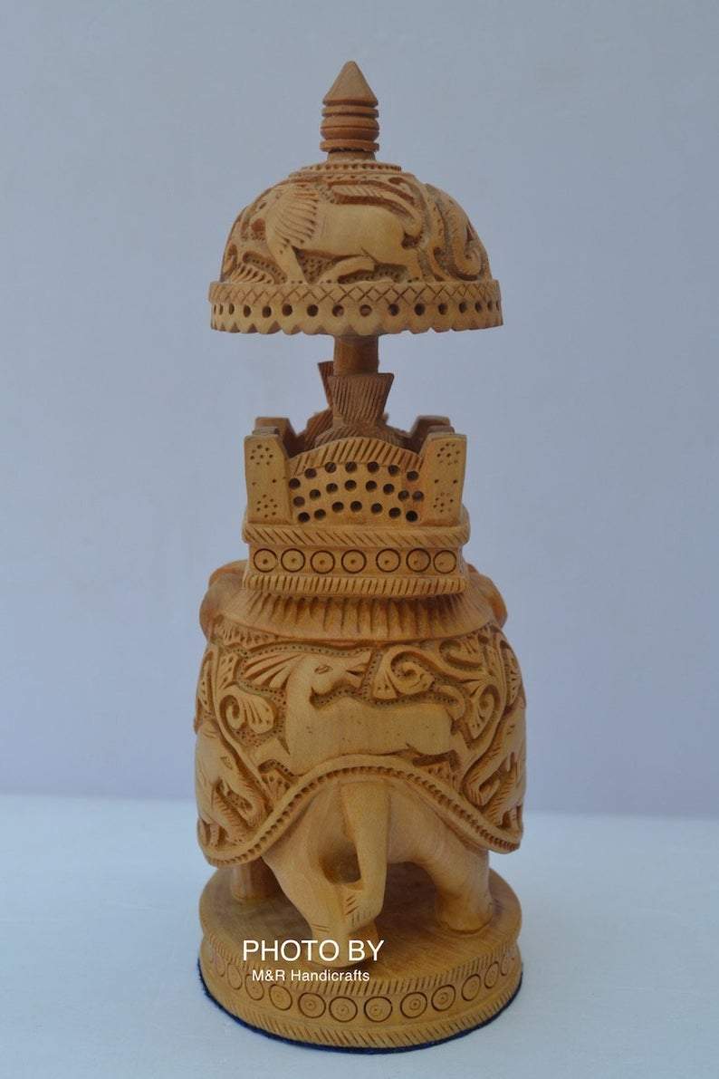 Wooden Hand Carved Round Ambabari Elephant Safari Statue - Arts99 - Online Art Gallery