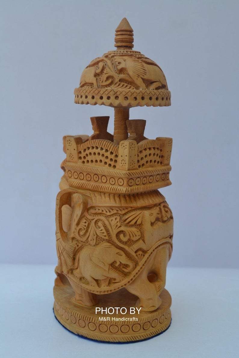 Wooden Hand Carved Round Ambabari Elephant Safari Statue - Arts99 - Online Art Gallery