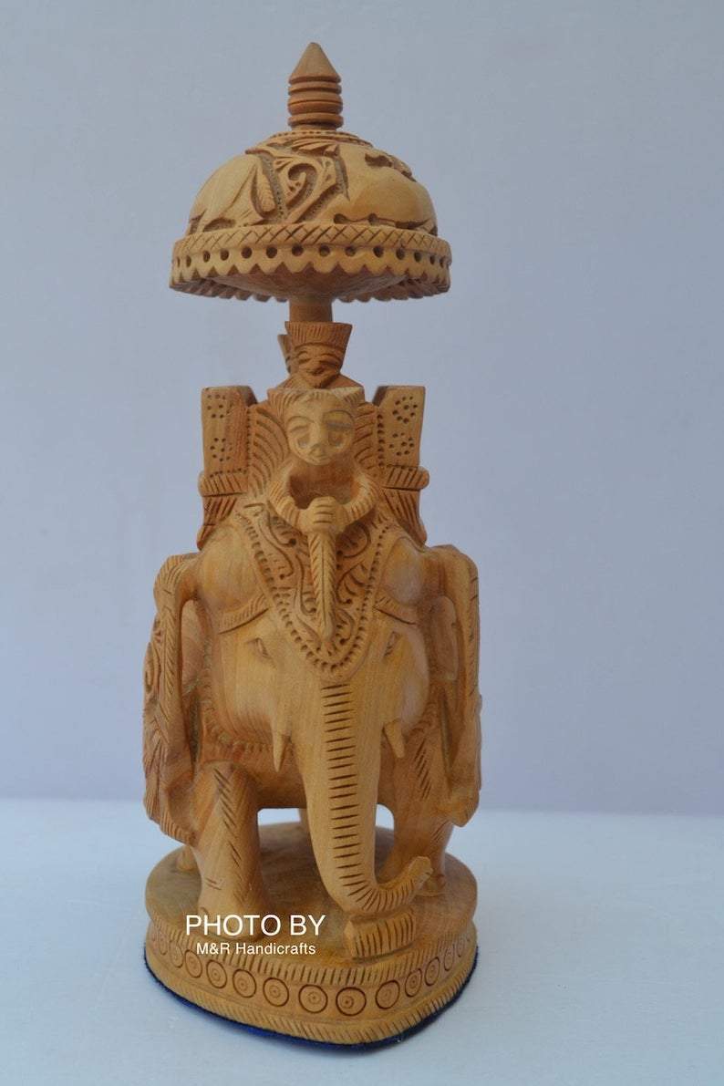 Wooden Hand Carved Round Ambabari Elephant Safari Statue - Arts99 - Online Art Gallery