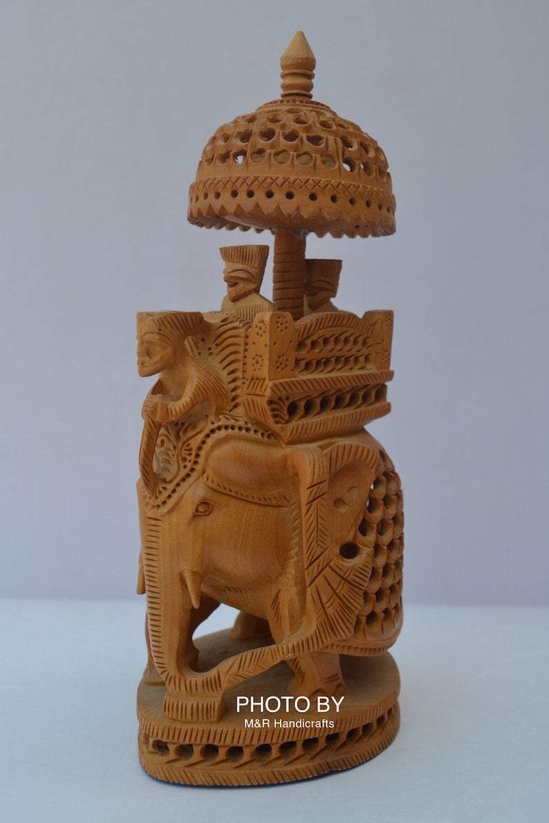 Wooden Carved Under Cut Round Ambabari Elephant Statue - Arts99 - Online Art Gallery