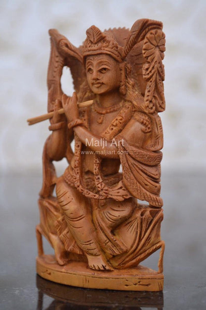 Sandalwood Carved Small Krishna Miniature idol - Arts99 - Online Art Gallery