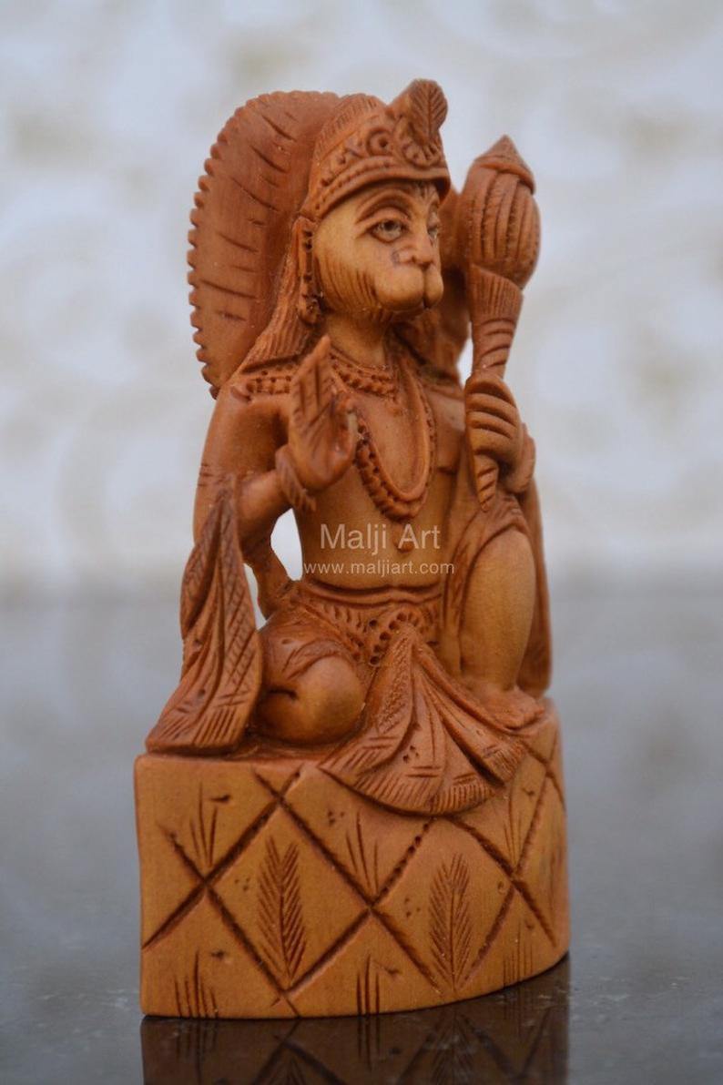 Sandalwood Carved Small Lord Hanumana Miniature Statue - Arts99 - Online Art Gallery