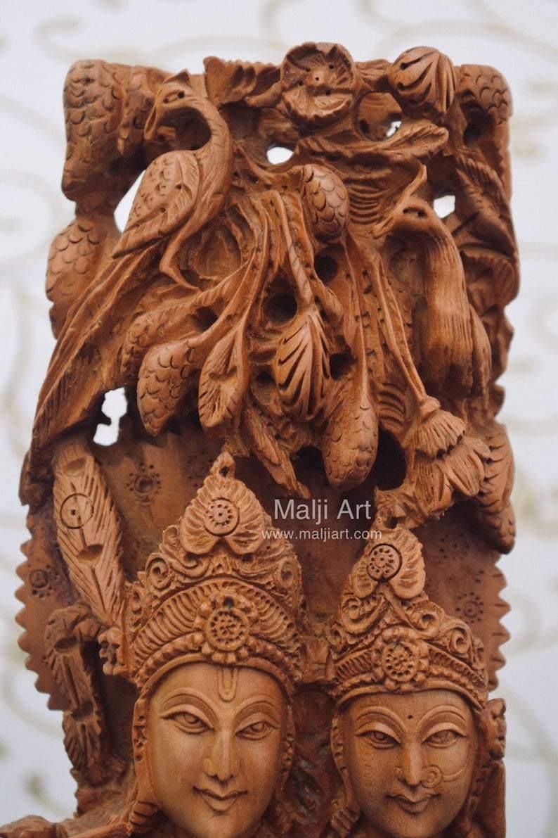 Sandalwood Fine Carved Radha Krishna Under Tree - Arts99 - Online Art Gallery