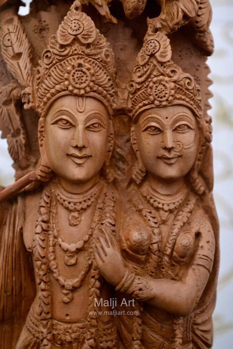 Sandalwood Fine Carved Radha Krishna Under Tree - Arts99 - Online Art Gallery