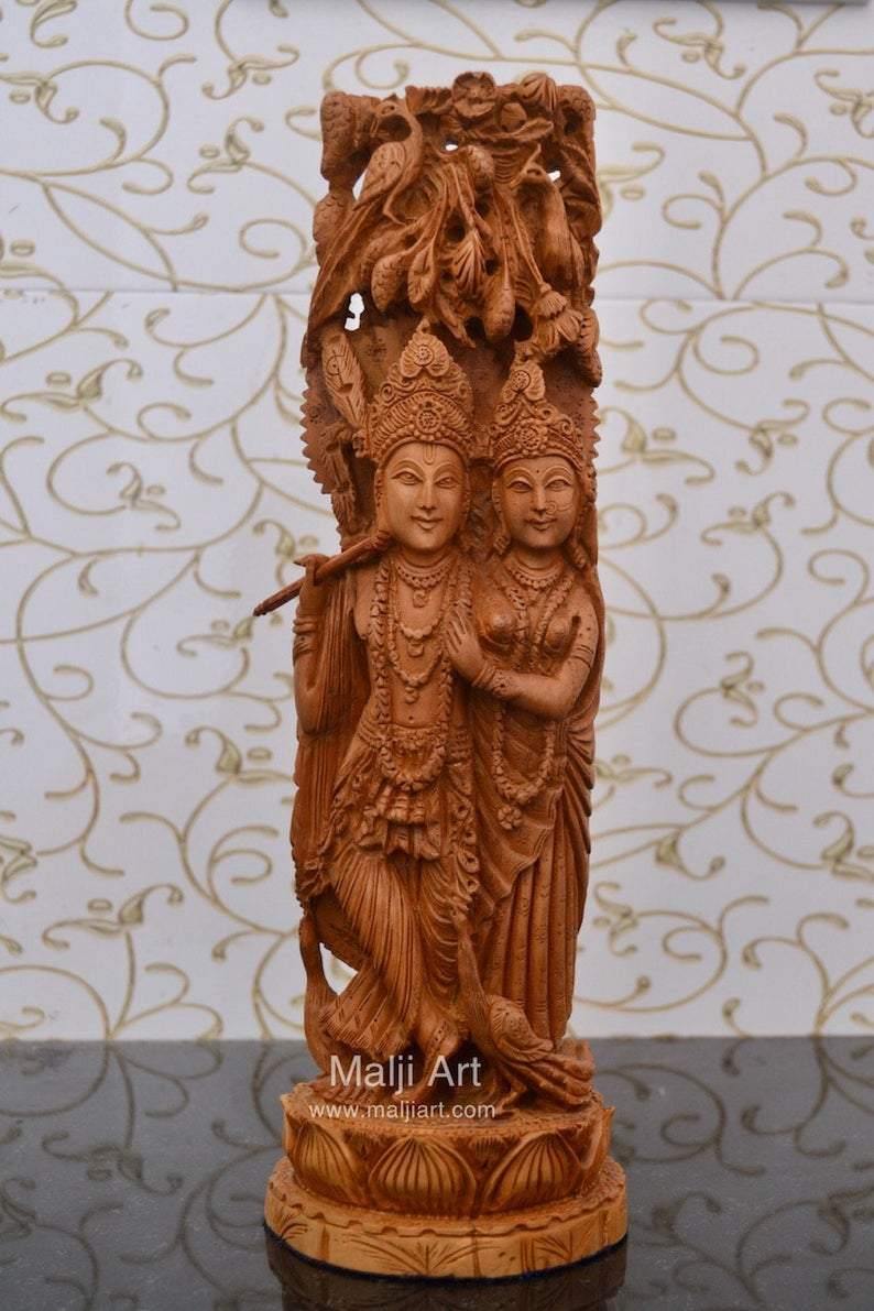 Sandalwood Fine Carved Radha Krishna Under Tree - Arts99 - Online Art Gallery